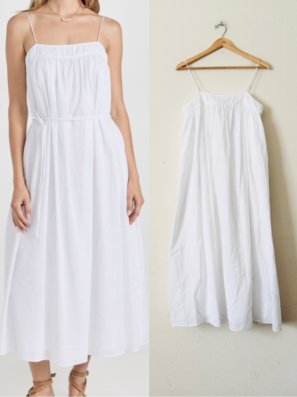 AYR LARGE white spaghetti strap 100% cotton lined midi dress